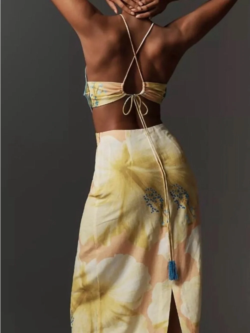 FARM Rio Yellow & Cream Floral Halter Midi Dress - Picture 2 of 2